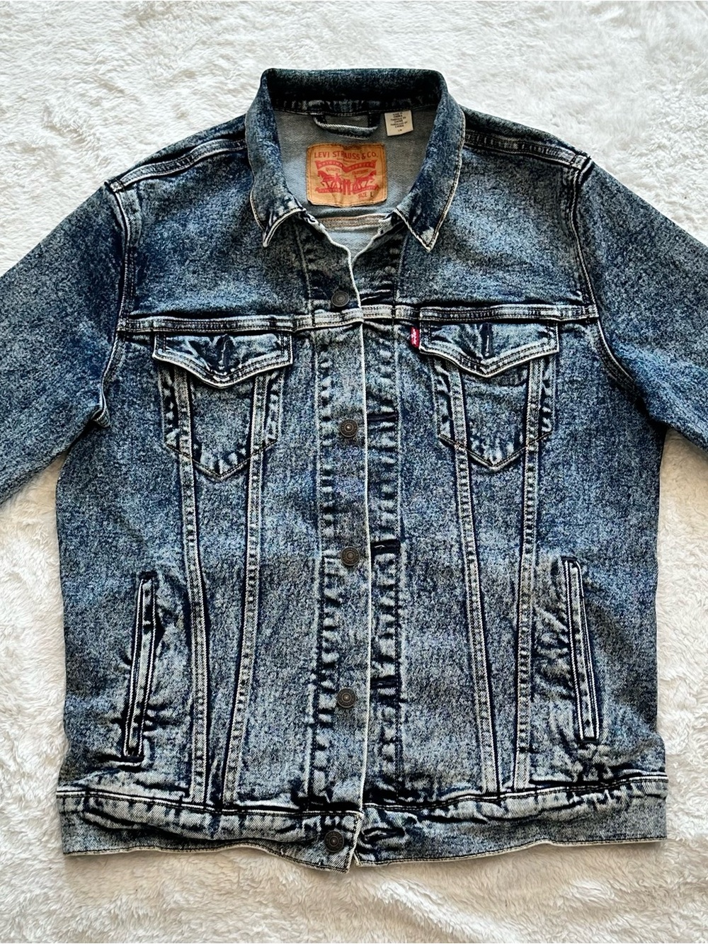 Levi's 72334 Acid Wash Denim Trucker Jacket Men's Large L 2017 Retro Snow Wash